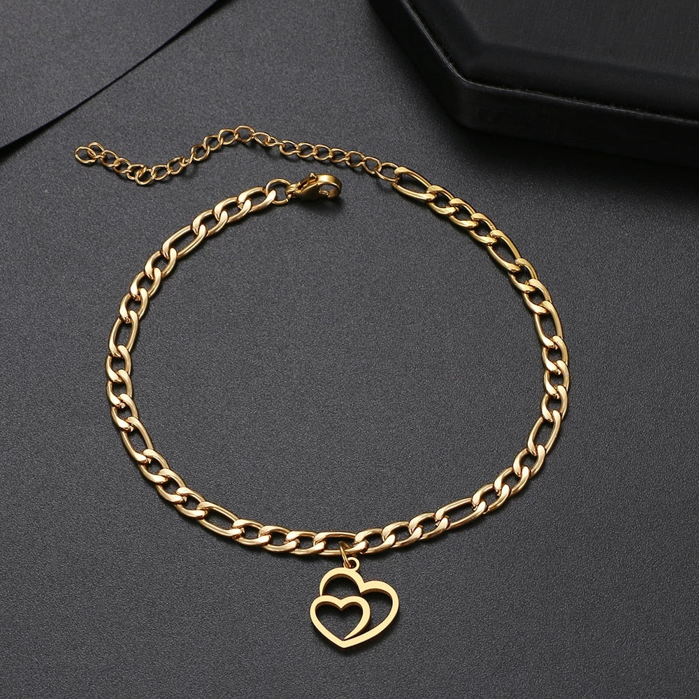 Bracelet breloque coeurs, bijou en acier inoxydable doré