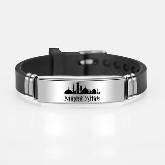 Bracelet Eid avec gravure religieuse, bijou en silicone et en acier inoxydable