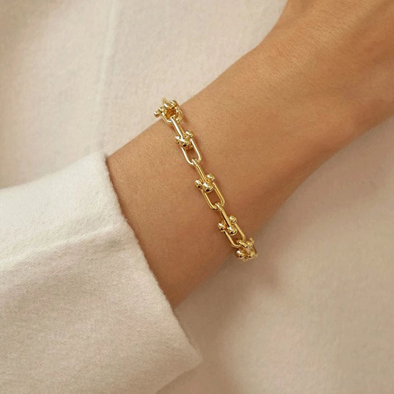 Bracelet Maillons en U, bijou en acier inoxydable doré 18 carats