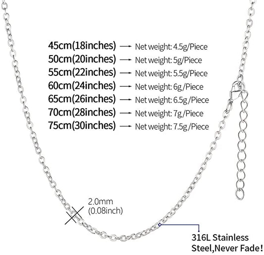 Chaîne collier en acier inoxydable, maille forçat 3x2 mm, couleur argent