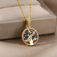 Collier Arbre de vie multicolore, bijou en acier inoxydable doré