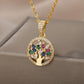 Collier Arbre de vie multicolore, bijou en acier inoxydable doré