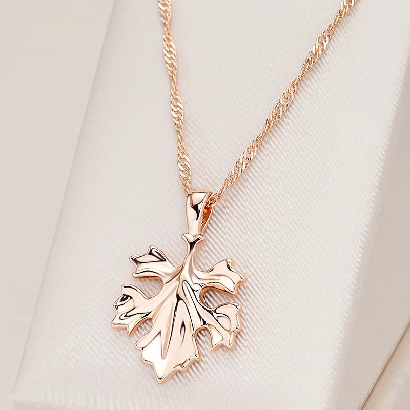 Collier feuille d'érable, bijou en plaqué or rose 585 (14 carats)