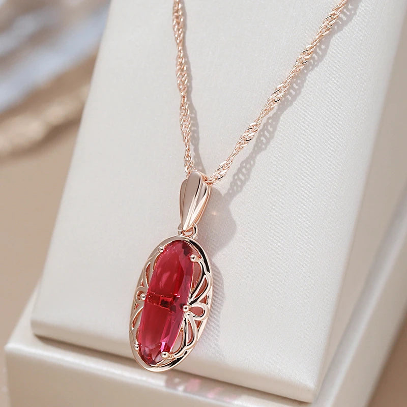 Collier Tourmaline rose, bijou en alliage plaqué or 585 (14 carats) et en zircon naturel