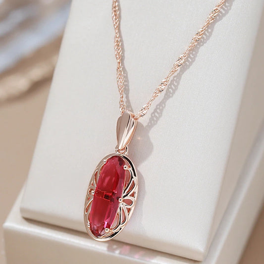 Collier Tourmaline rose, bijou en alliage plaqué or 585 (14 carats) et en zircon naturel