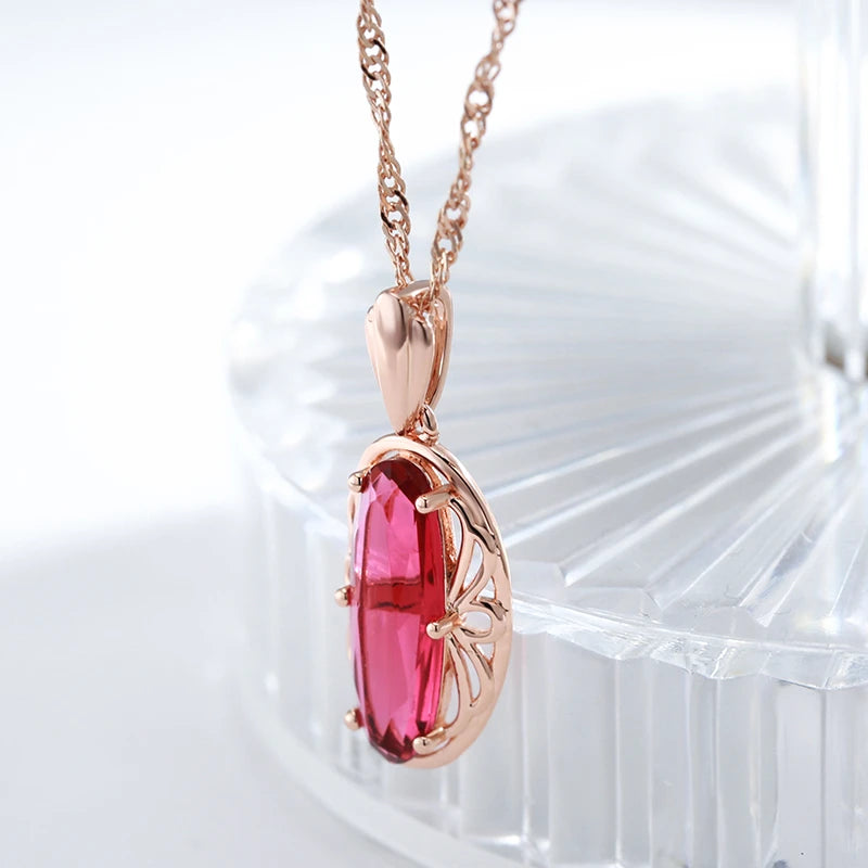 Collier Tourmaline rose, bijou en alliage plaqué or 585 (14 carats) et en zircon naturel