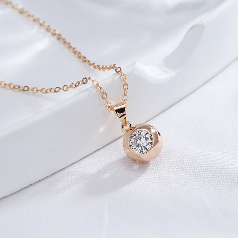 Collier boule zircon blanc, bijou en plaqué or rose et en zircon naturel