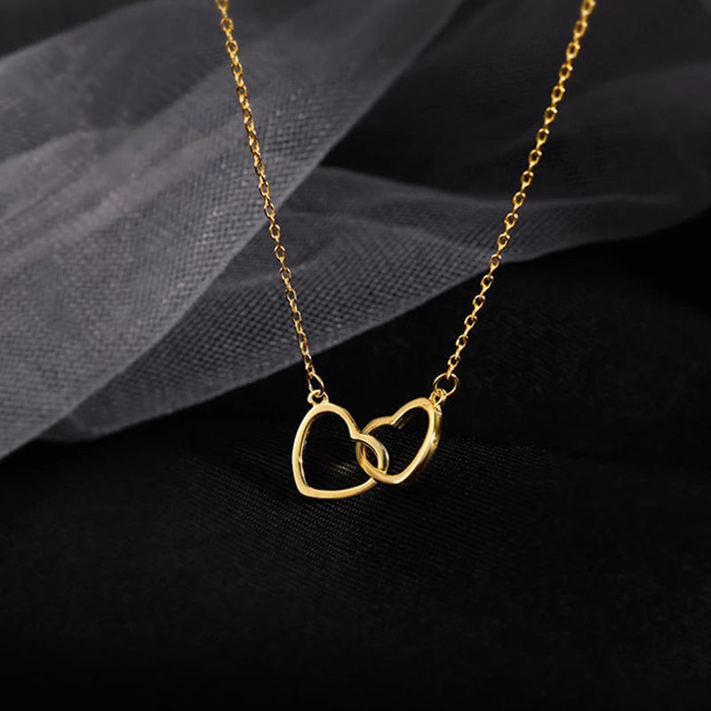 Collier coeurs enlacés, bijou en acier inoxydable doré
