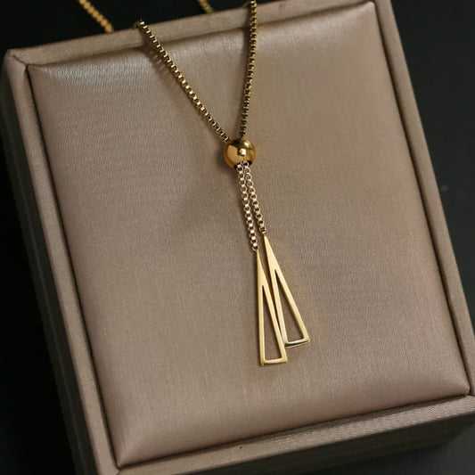 Collier pendentif géométrique, bijou en acier inoxydable doré