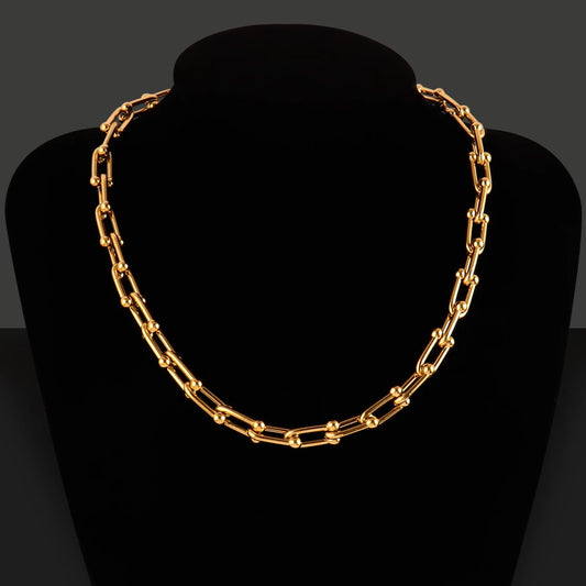 Collier Maillons en U, bijou en acier inoxydable doré 18 carats