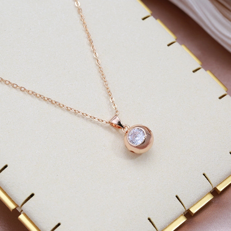Collier boule zircon blanc, bijou en plaqué or rose et en zircon naturel