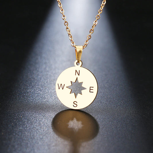 Collier Points cardinaux, bijou en acier inoxydable doré