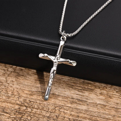 Croix de Jésus, bijou en acier inoxydable argenté