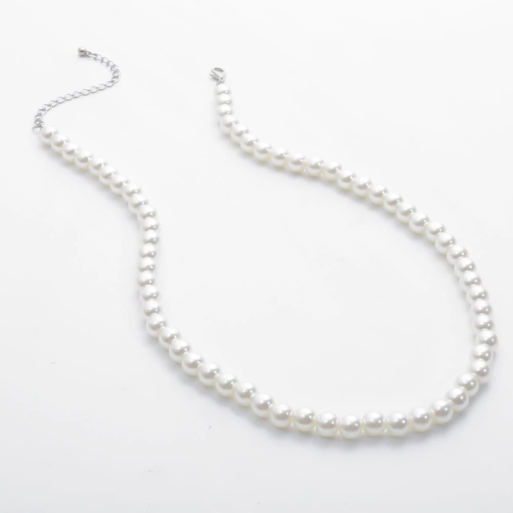 Collier sautoir, perles beige ivoire, bijou en acrylique
