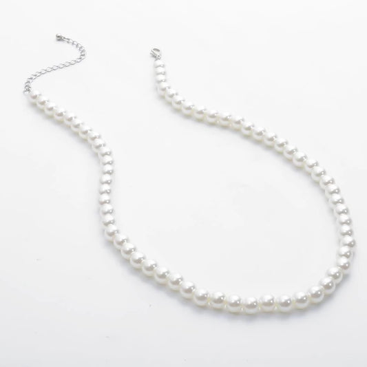 Collier sautoir, perles beige ivoire, bijou en acrylique