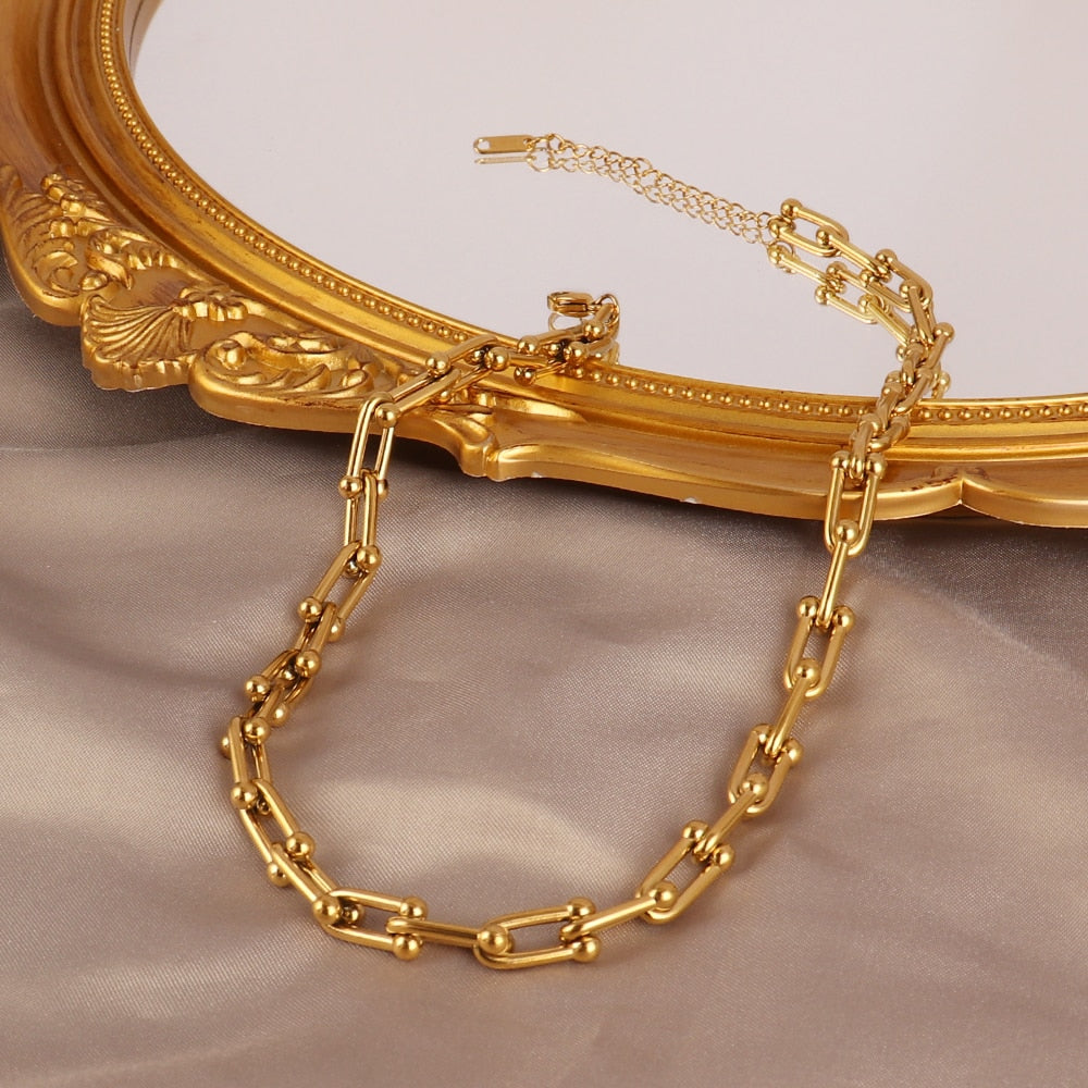 Collier Maillons en U, bijou en acier inoxydable doré 18 carats