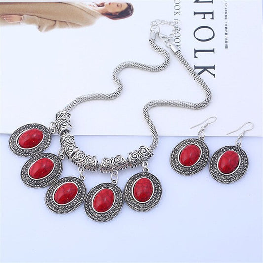 Parure de bijoux bohème Jaspe rouge, bijoux en pierre naturelle